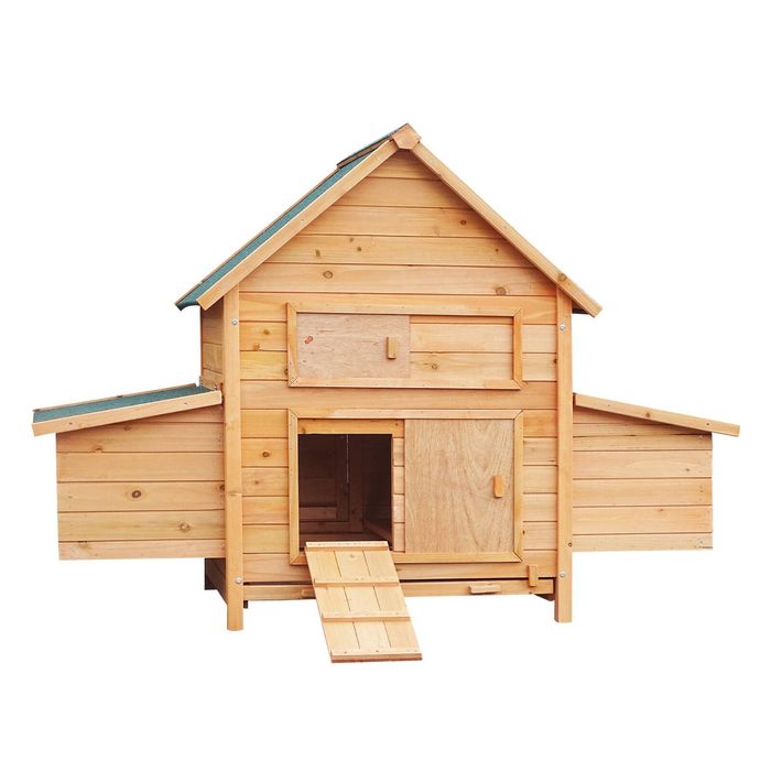 Furtastic Wooden Chicken Coop & Rabbit Hutch Weatherproof Outdoor Pet House 2 Nesting Boxes Ramp Pull Out Tray