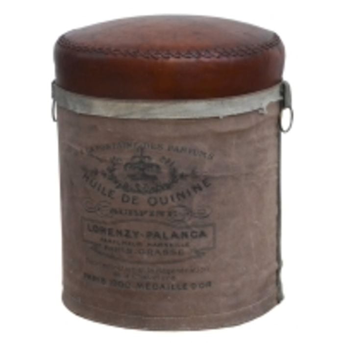French Canvas Leather Perfume Ottoman