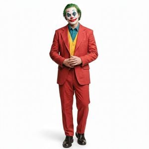 Adult s Halloween Maroon Clown Costume Joker Creepy Evil Jester S/M Heights 165cm-175cm