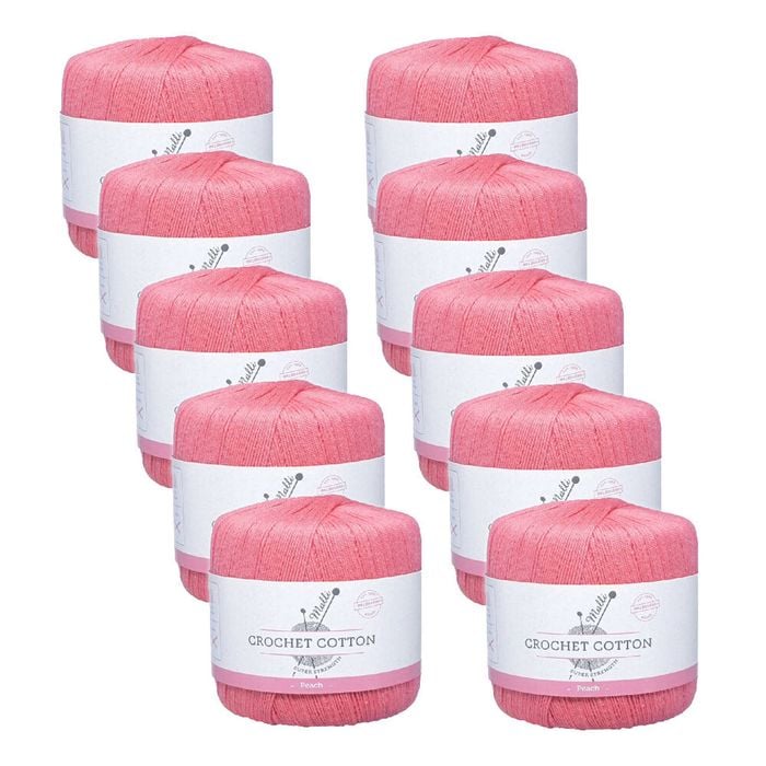 10pk Malli Super Strength 100% Cotton Crochet Knitting Yarn 3ply 50g Peach