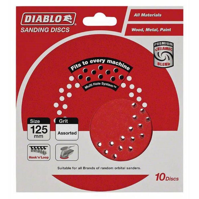 Diablo 125mm Assorted Grit Hook And Loop Random Orbital Disc - 10 Pack