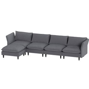 Ufurniture 4 Seater Sofa Corduroy Modular Lounge Couch with Adjustable Armrest & Backrest Grey