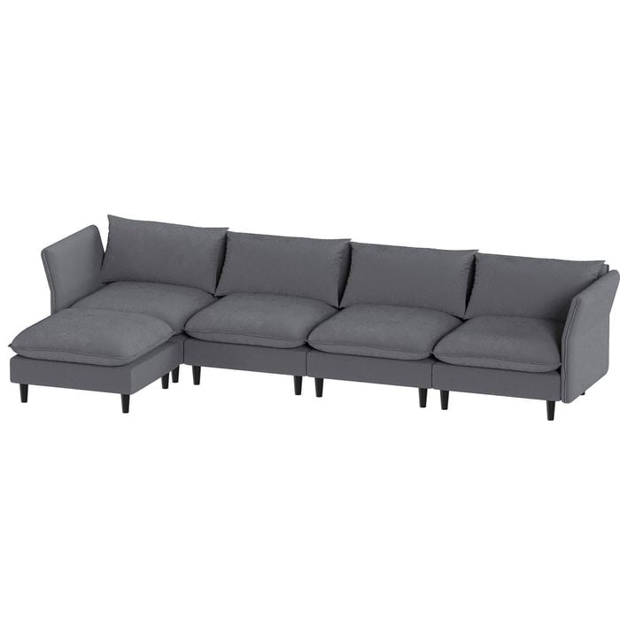 Ufurniture 4 Seater Sofa Corduroy Modular Lounge Couch with Adjustable Armrest & Backrest Grey