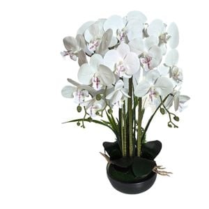 Elegant Collections White Artificial Orchid Flower Arrangement in Decorative Pot