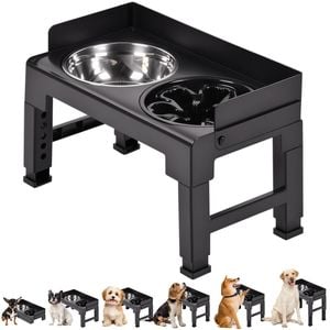 Advwin Elevated Pet Feeder 6 Height Adjustable Raised Dog Cat Slow Food Water Bowl