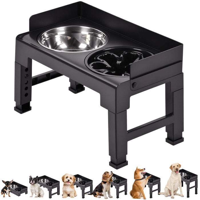 Advwin Elevated Pet Feeder 6 Height Adjustable Raised Dog Cat Slow Food Water Bowl