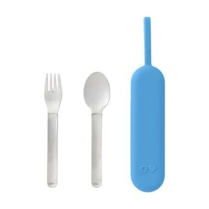 3pc Omie Omiebox Up Stainless Steel Utensil Set W/ Fork Spoon Pod Azure