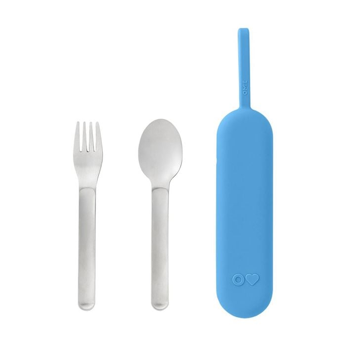 3pc Omie Omiebox Up Stainless Steel Utensil Set W/ Fork Spoon Pod Azure
