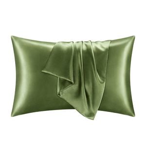 Catzon 2 Pcs 51 X 66cm Satin Pillowcases for Hair and Skin with Envelope Closure-Olive Green(S)