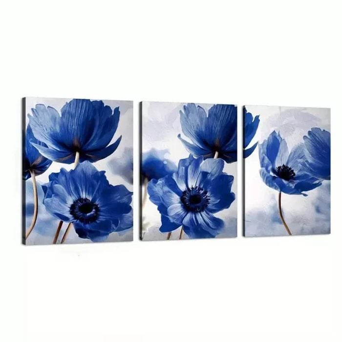 3 Set of Blue Poppy Flower Print 100% Australian Made 3 x 40x60cm ...