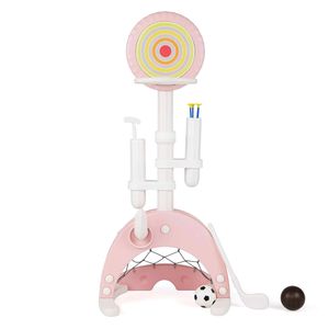 Costway 6in1 Kid Basketball Hoop 8 Height Multi Game Activity-Pink