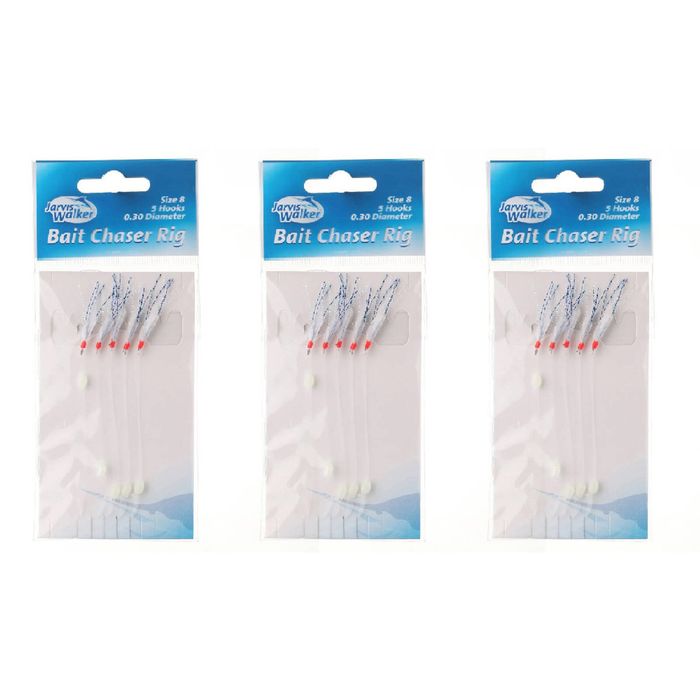3x Jarvis Walker Bait Chaser Rig - 5 Hook Bait Jig with Lumo Beads Size 8
