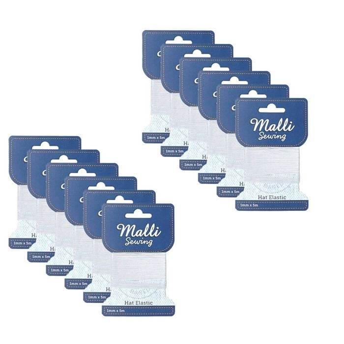 12pk Malli Sewing 1mm X 5m Asstd Round Hat Polyester/latex Elastic Cord/string
