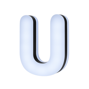 Lit Up 3D Led Letter U Illuminated Opal Acrylic 100mmHx92mmWx23mmD
