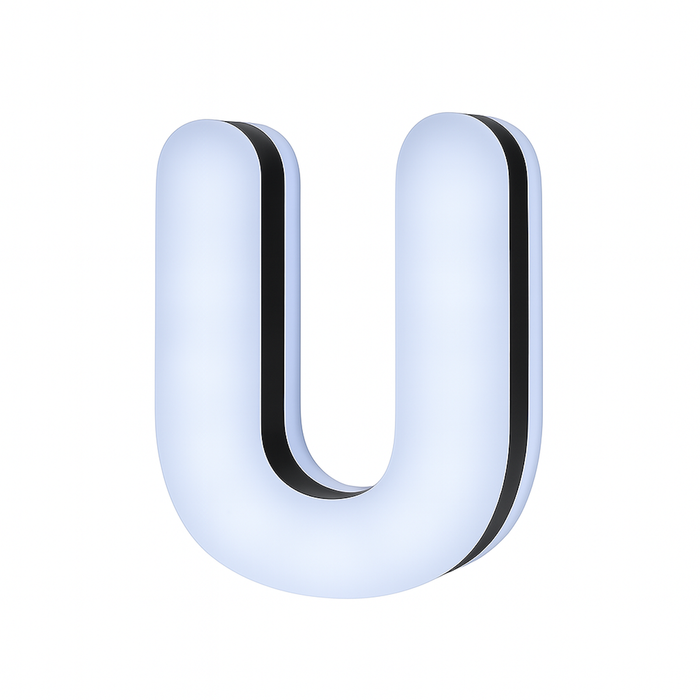 Lit Up 3D Led Letter U Illuminated Opal Acrylic 100mmHx92mmWx23mmD