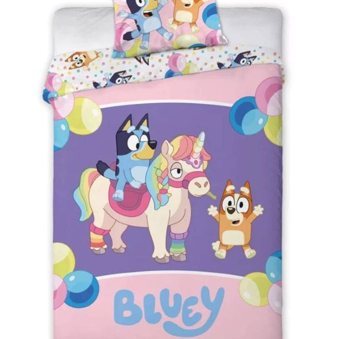 Bluey Magical Unicorn Party Kids Cotton Quilt Cover Set - Single Bed Size
