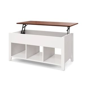 Costway 105x52x48cm Coffee Center Table Sofa Side Table W/lift Top End Table White