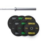 SMAI 80kg HD Bumper Plate Set inc 20kg Barbell - Black