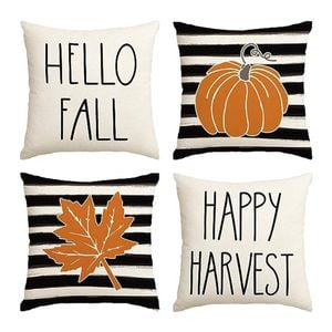 Catzon 4 Pcs Linen Throw Pillow Covers Autumn for Home