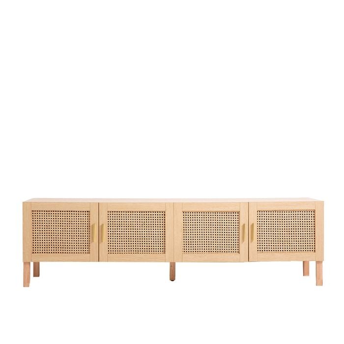 Santiago Entertainment Unit - Oak Rattan Design with Open Storage Oak