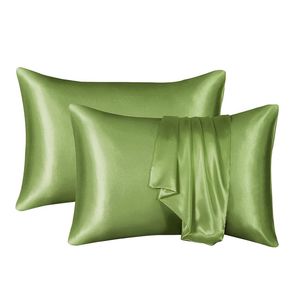 Catzon 2 Pcs Satin Pillowcases with Envelope Closure for Hair and Skin 51X76cm-Grass Green