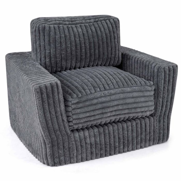 Costway Single Sofa Furry Boneless Corduroy Armchair Lounge Chair Grey