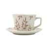 Lanci Aristo 380ml Earthy Red High-Fired Ceramic Stoneware Speckle Cup & Saucer Set with Tea Spoon Floral