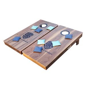 All Table Sports Tournament Cornhole Board Walnut Timber Veneer, 2 Boards, 8 Game Bags