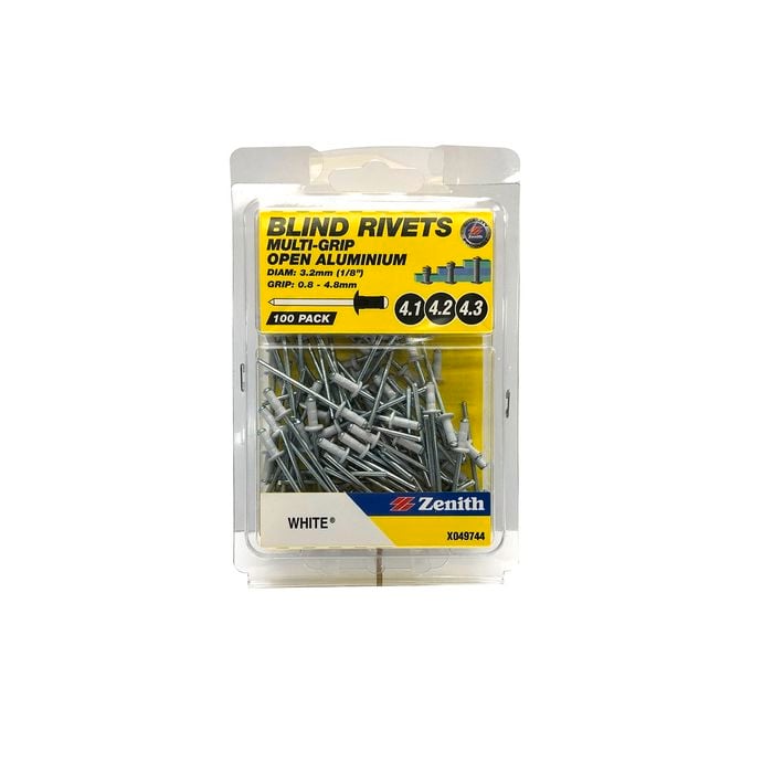 Zenith 4.1 - 4.3 White Multi Grip Aluminium Rivet - 100 Pack