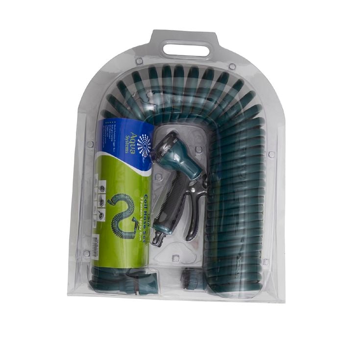 Aqua System 15m Coil Garden Hose With Spray Gun