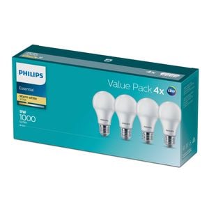 Philips A60 E27 LED 1000Lm Warm White 9W Globe - 4 Pack