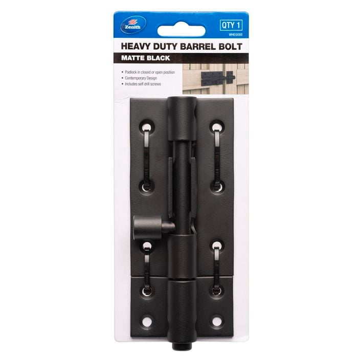 Zenith Matte Black Heavy Duty Barrel Bolt