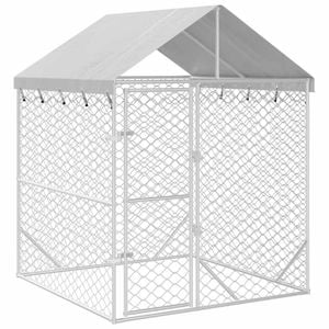 vidaXL Dog Kennel Outdoor Dog Crate Dog House with Roof Silver Galvanised Steel 2x2x2.5 m
