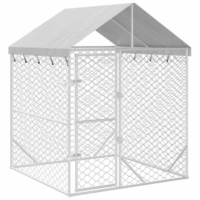 vidaXL Dog Kennel Outdoor Dog Crate Dog House with Roof Silver Galvanised Steel 2x2x2.5 m