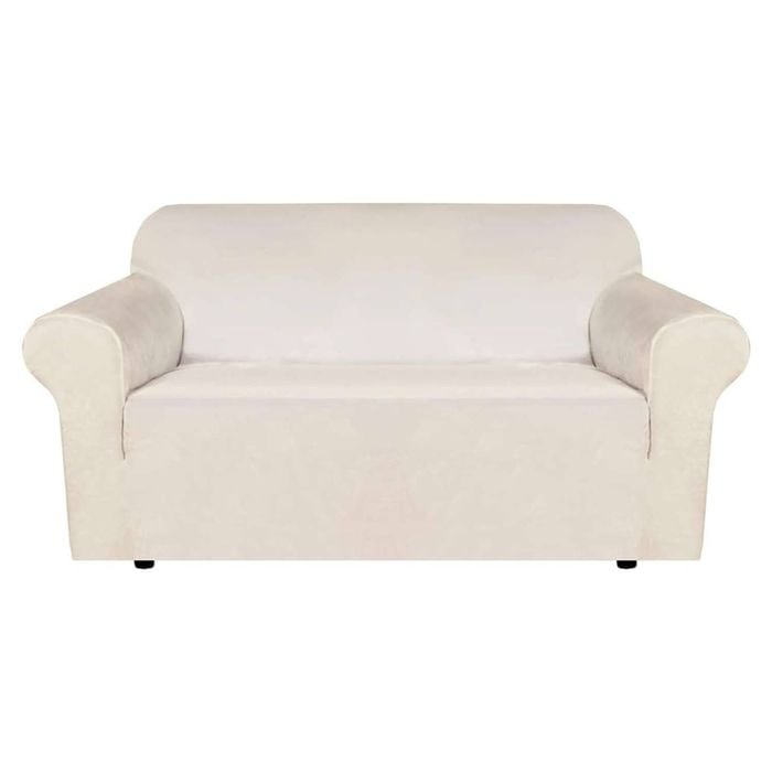 Smarcute 2 Seater Velvet Sofa Cover Non Slip Elastic Stretch Thick Plush Fabric Ivory