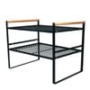 Catzon Counter Organizer Shelf 2-Tier with Wood Handle for Kitchen Bathroom-Black(L)