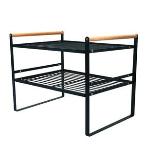 Catzon Counter Organizer Shelf 2-Tier with Wood Handle for Kitchen Bathroom-Black(L)