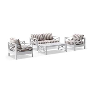 Kansas 2+1+1 Seater Outdoor Aluminium Lounge Set With Coffee Table In Sunbrella & Maxim Heather Beige Cushions