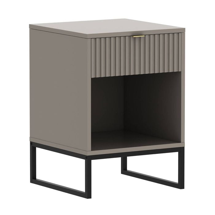 Sarantino Elton Fluted Grey Bedside Table Night Stand Cabinet Storage Chest