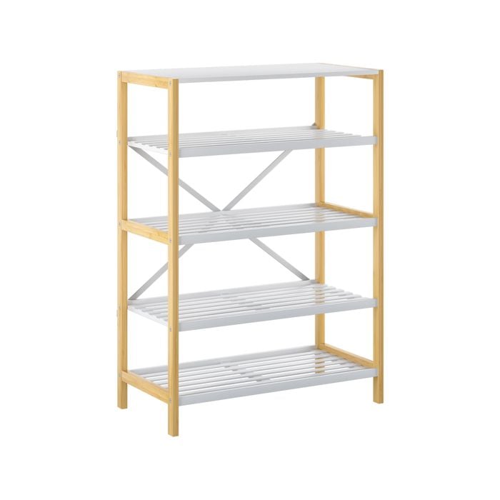 Flexi Storage Living Bamboo & White 5 Tier Shoe Rack 