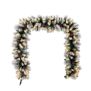 SplendidLiving 270cm Lush Snow Flocked Christmas Garland Pre-Lit LED Berry Pinecone Battery