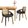 Maxhomm Set Of 2 Black Rattan Dining Chairs, Cane Back Bentwood Chair With Leather Padded Seat