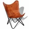 vidaXL Butterfly Chair Brown Real Leather Armchair Sleeper Chair Bedroom Seat