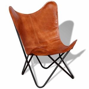 vidaXL Butterfly Chair Brown Real Leather Armchair Sleeper Chair Bedroom Seat
