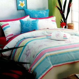 Bloomington 250TC Cotton Palila Yarn Dyed Aqua Quilt Cover Set Queen 210 x 210cm
