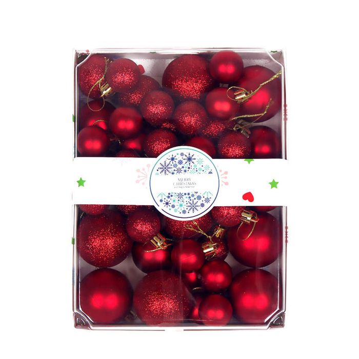 Catzon 42 Pcs Plastic Christmas Balls Sequins and Matte for Holiday Party Wedding-Red
