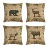 Catzon 4 Pcs Wildlife Animals Throw Pillow Covers Linen Pillowcase for Couch
