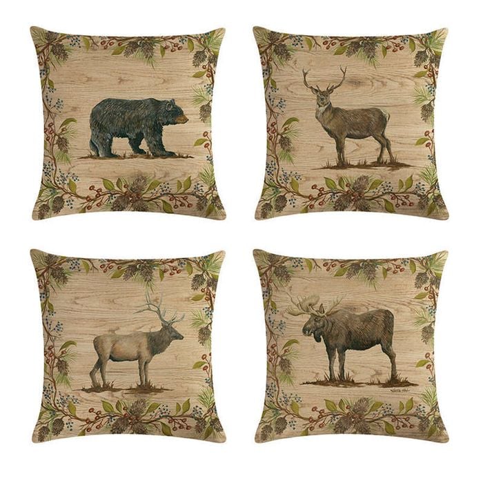 Catzon 4 Pcs Wildlife Animals Throw Pillow Covers Linen Pillowcase for Couch