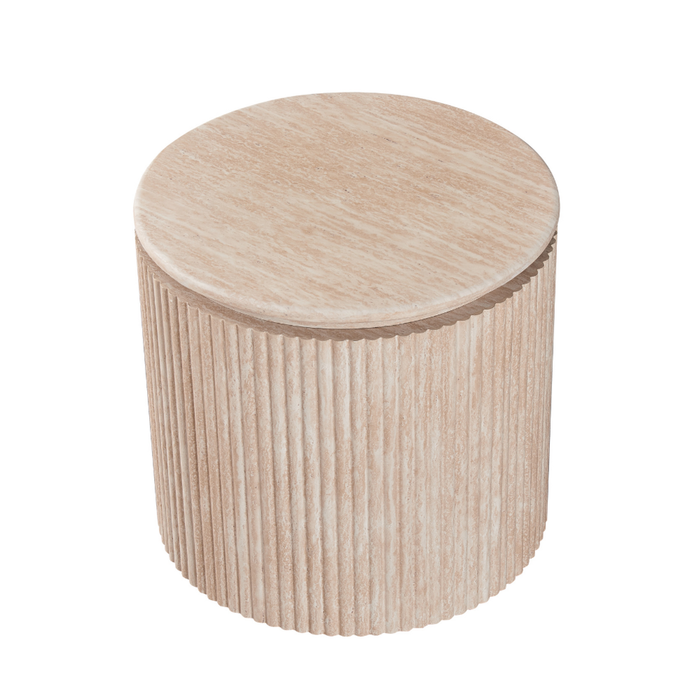 Raimon Furniture Cameo Faux MarbleWooden Frame Round Modern End Lamp Side Table Travertine