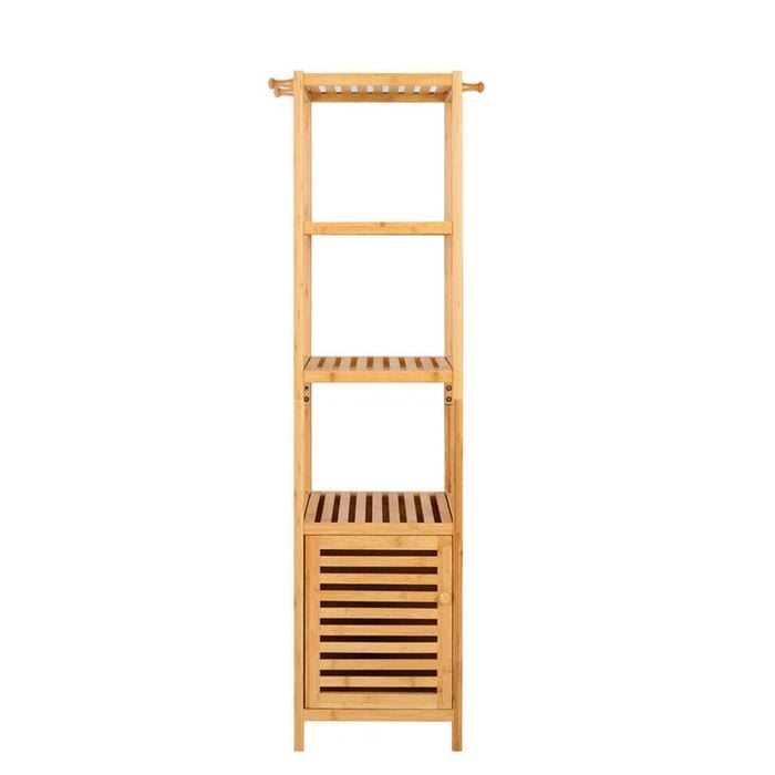 P&P Tall Slender Bamboo Freestanding Tower Cabinet With Shelves